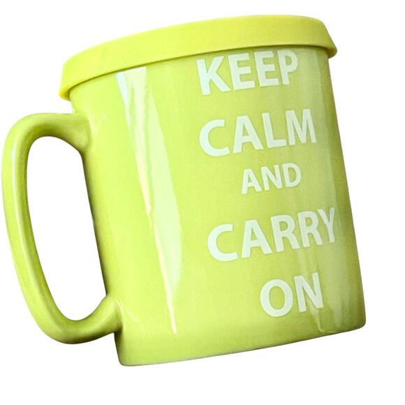 Lime Green Keep Calm and Carry On Coffee Mug w Silicone Lid - Picture 3 of 9